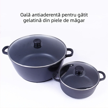 Set din aluminiu, stil japonez, pentru uz casnic — oală adâncă pentru supă cu două mânere, antiaderent, capac din sticlă