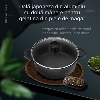 Set din aluminiu, stil japonez, pentru uz casnic — oală adâncă pentru supă cu două mânere, antiaderent, capac din sticlă