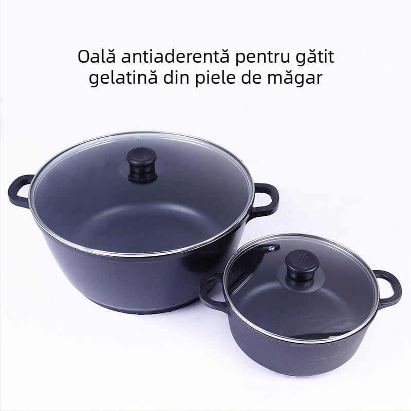 Set din aluminiu, stil japonez, pentru uz casnic — oală adâncă pentru supă cu două mânere, antiaderent, capac din sticlă