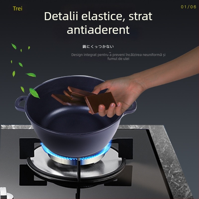 Set din aluminiu, stil japonez, pentru uz casnic — oală adâncă pentru supă cu două mânere, antiaderent, capac din sticlă