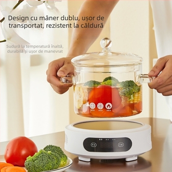 Oală de supă din sticlă cu capac, sticlă borosilikată, 1,1–2 L, potrivită pentru aragaz cu gaz
