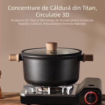 Oală de supă din titan, antiaderentă, pentru aburire și înăbuire, cu două mâneri, compatibilă cu plita cu inducție sau gaz, 3,1–4 L