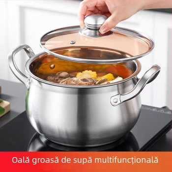 Oală din oțel inoxidabil îngroșat, în formă de măr, pentru uz casnic, 24 cm, capacitate mare pentru supe, paste și hot pot, compatibilă cu plite cu inducție și gaz