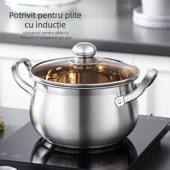 Oală din oțel inoxidabil îngroșat, în formă de măr, pentru uz casnic, 24 cm, capacitate mare pentru supe, paste și hot pot, compatibilă cu plite cu inducție și gaz