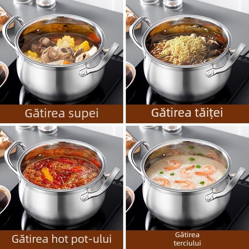 Oală din oțel inoxidabil îngroșat, în formă de măr, pentru uz casnic, 24 cm, capacitate mare pentru supe, paste și hot pot, compatibilă cu plite cu inducție și gaz