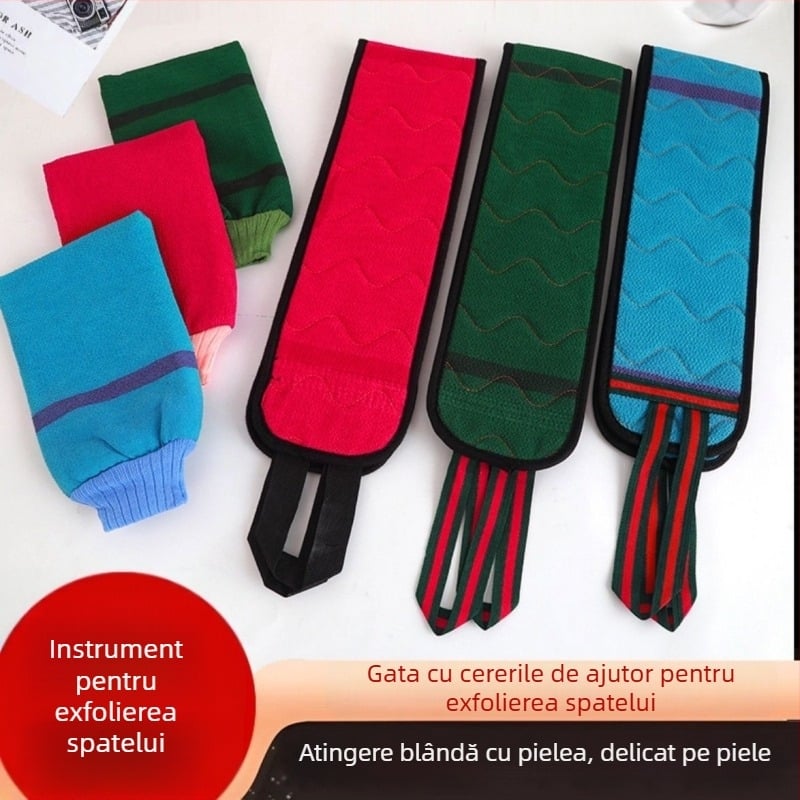 Prosop de baie pentru exfolierea spatelui, lung și lat, textură granulată și broderie, dublu strat