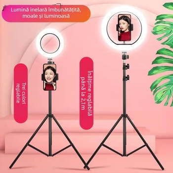 Suport pentru streaming pe telefon cu iluminare suplimentară, efecte de înfrumusețare și netezire a pielii, trepied de birou pentru fotografie, utilizare universală