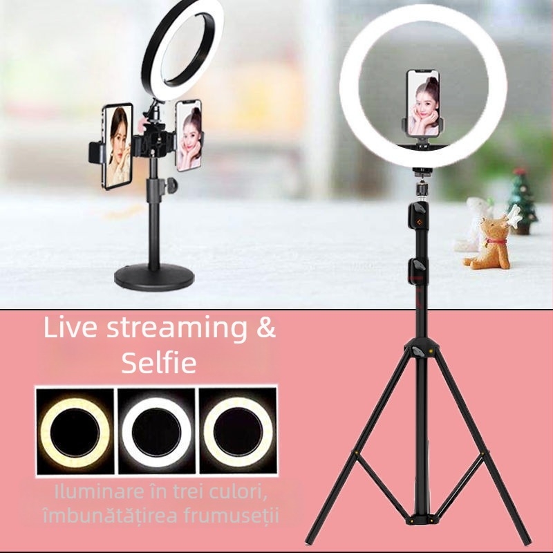 Suport pentru streaming pe telefon cu iluminare suplimentară, efecte de înfrumusețare și netezire a pielii, trepied de birou pentru fotografie, utilizare universală