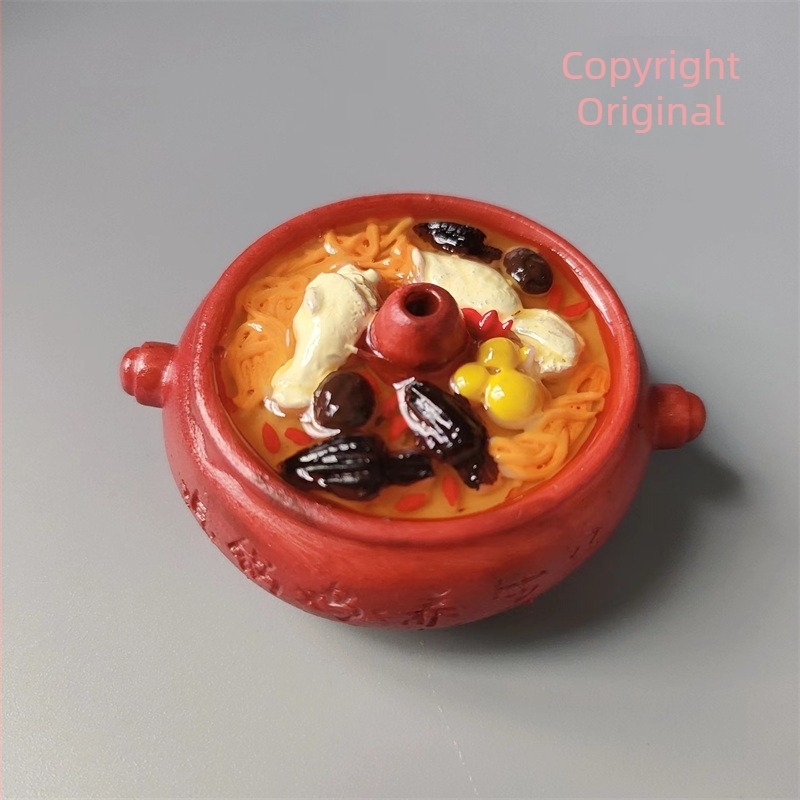 Magnet decorativ realist, temă alimentară: seria culinară Yunnan — oală cu aburi pentru sănătate, magnet pentru frigider