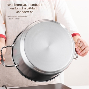 Oală de supă din oțel inoxidabil, stil european, cu abur, capacitate mare 3,1–4 L, mâneri duble, capac din sticlă, seria 400