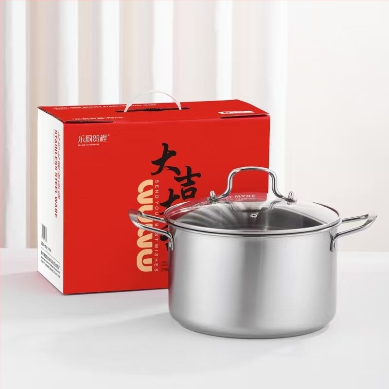 Oală de supă din oțel inoxidabil, stil european, cu abur, capacitate mare 3,1–4 L, mâneri duble, capac din sticlă, seria 400