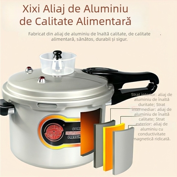 Oală sub presiune din aluminiu, stil retro, capacitate mare, Ø24 cm, potrivită pentru plită cu gaz, pentru 3-4 persoane