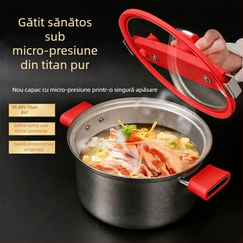 Noul model de cuptor sub presiune din titan pur, oală de supă din titan pur, antibacterian, pentru uz casnic, compatibil cu aragaz pe gaz și plită ceramică electrică