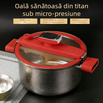 Noul model de cuptor sub presiune din titan pur, oală de supă din titan pur, antibacterian, pentru uz casnic, compatibil cu aragaz pe gaz și plită ceramică electrică