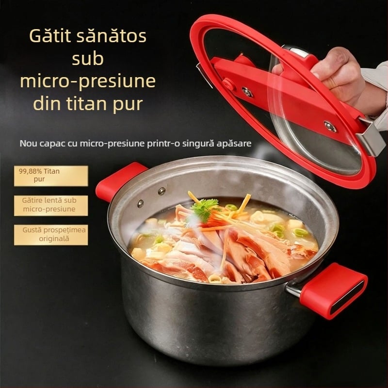 Noul model de cuptor sub presiune din titan pur, oală de supă din titan pur, antibacterian, pentru uz casnic, compatibil cu aragaz pe gaz și plită ceramică electrică