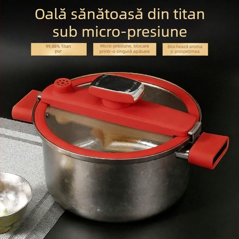 Noul model de cuptor sub presiune din titan pur, oală de supă din titan pur, antibacterian, pentru uz casnic, compatibil cu aragaz pe gaz și plită ceramică electrică