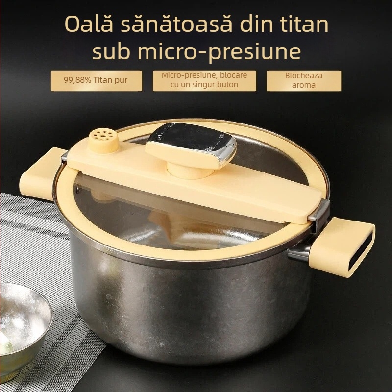 Noul model de cuptor sub presiune din titan pur, oală de supă din titan pur, antibacterian, pentru uz casnic, compatibil cu aragaz pe gaz și plită ceramică electrică