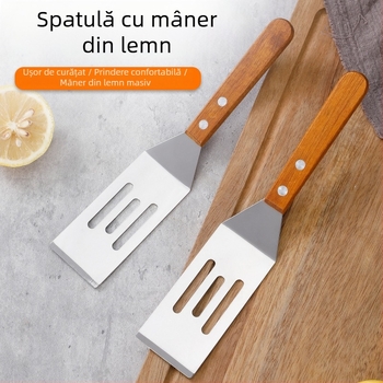 Set de spatule din oțel inoxidabil, cu mânere din lemn, pentru teppanyaki și gătit la grătar