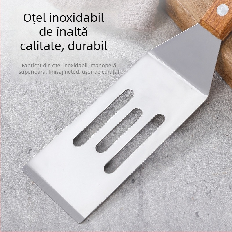 Set de spatule din oțel inoxidabil, cu mânere din lemn, pentru teppanyaki și gătit la grătar