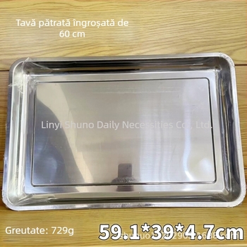 Tigaie pătrată din oțel inoxidabil, grosime mare, 60 cm, adâncită, pentru camping în aer liber și servire a preparatelor reci
