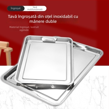 Oțel inoxidabil întărit, vas pătrat cu două mâneri, tavă dreptunghiulară pentru coacere și abur, în mai multe dimensiuni; compatibil cu plita electrică