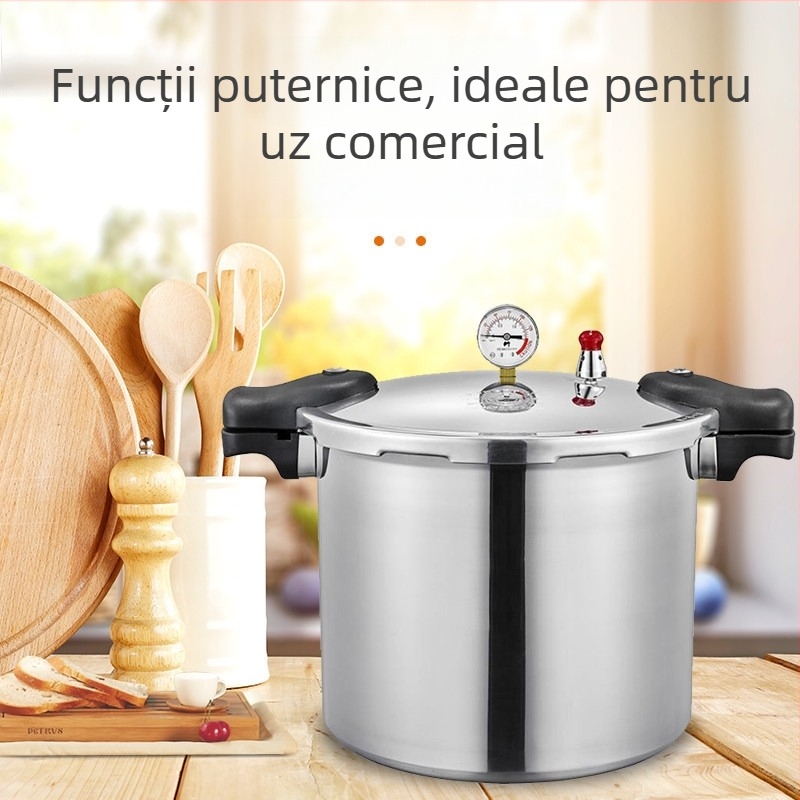 Oală sub presiune din aluminiu cu manometru, 22–25 L, diametrul 32 cm, suprafață antiaderentă, compatibilă cu plita cu inducție