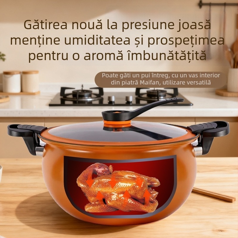 Noul model de oală de supă multifuncțională cu piatră Maifan, antiaderentă, cu capac de gătit sub presiune