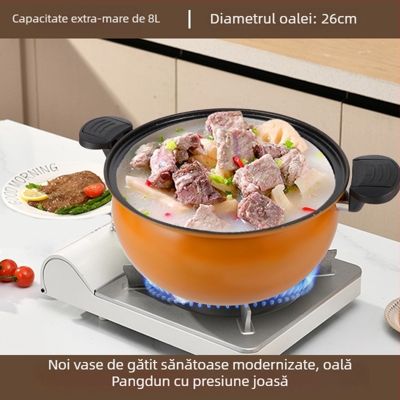 Noul model de oală de supă multifuncțională cu piatră Maifan, antiaderentă, cu capac de gătit sub presiune