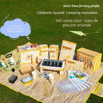 Set grătar de unică folosință, portabil pentru picnic în aer liber, cărbune din lemn de fructe, fără fum, mic