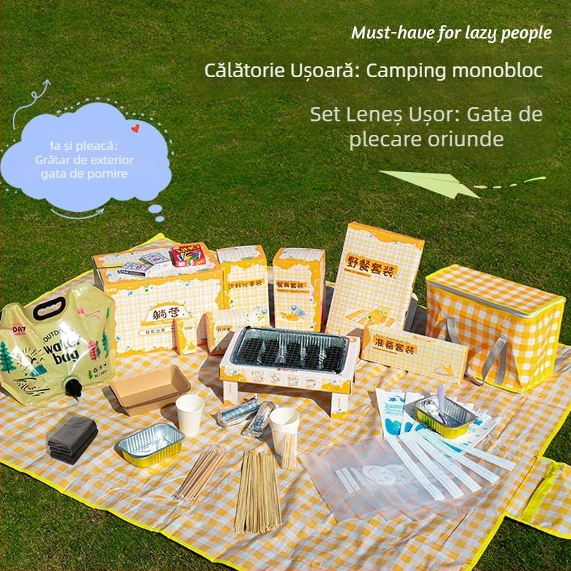 Set grătar de unică folosință, portabil pentru picnic în aer liber, cărbune din lemn de fructe, fără fum, mic