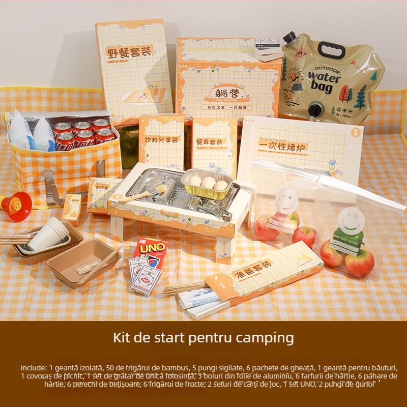 Set grătar de unică folosință, portabil pentru picnic în aer liber, cărbune din lemn de fructe, fără fum, mic