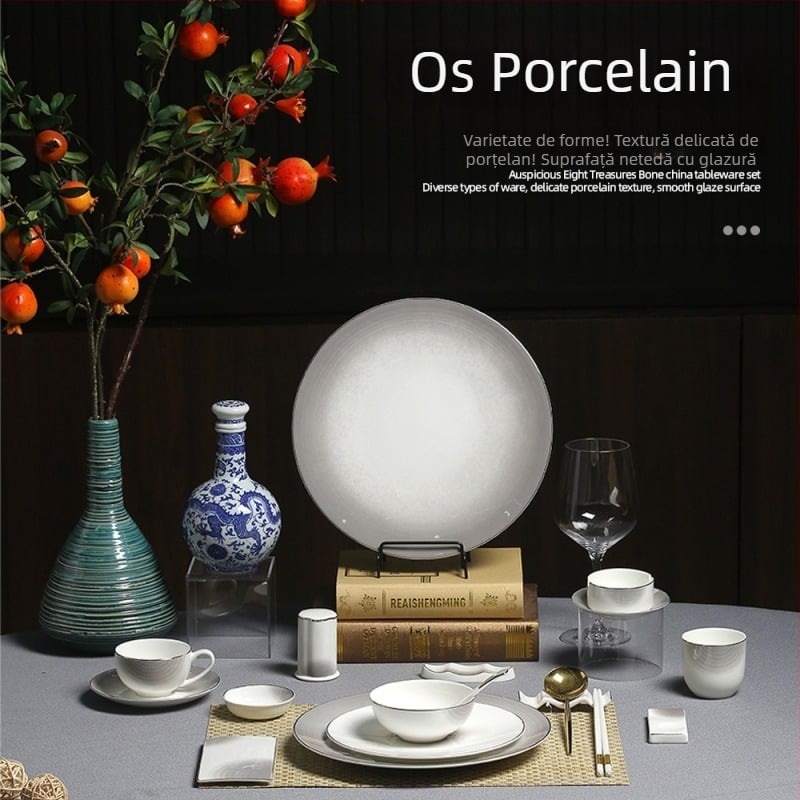 Set boluri și farfurii din porțelan cu os, ceramică cu luciu glazurat, stil modern minimalist, nou model de 26 ani