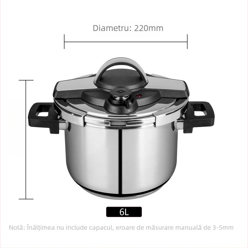 Lannuo oală sub presiune din oțel inox 304 – 6 L, gătire rapidă, utilizare casnică, compatibilă cu plite cu inducție și gaz