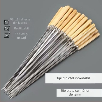 Set de frigărui din oțel inoxidabil — țepușe plate și rotunde pentru grătar în aer liber
