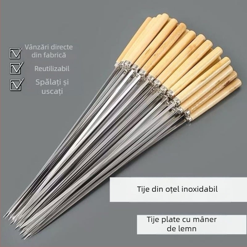 Set de frigărui din oțel inoxidabil — țepușe plate și rotunde pentru grătar în aer liber