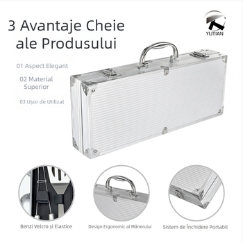 Set de șase unelte pentru grătar din oțel inoxidabil în cutie din aluminiu