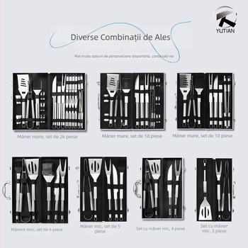 Set de șase unelte pentru grătar din oțel inoxidabil în cutie din aluminiu