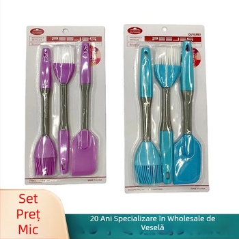 Set de bucătărie din silicon, cu tel pentru ouă, spatulă integrată și perie de ulei pentru coacere