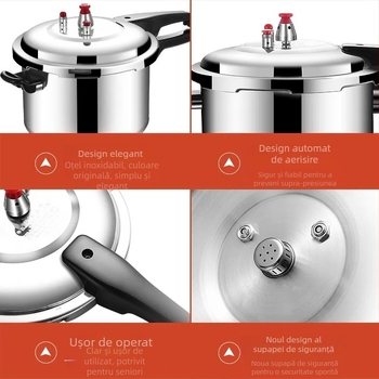 Oală sub presiune din aluminiu, compatibilă cu aragazuri pe gaz și plite cu inducție, cu insert de aburi, pentru uz casnic