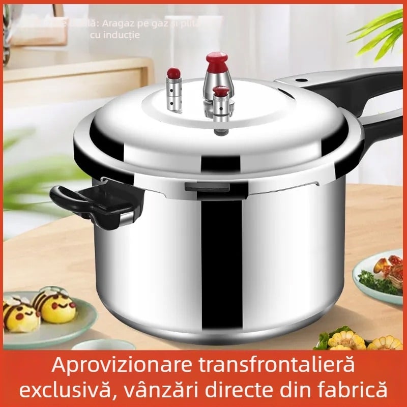 Oală sub presiune din aluminiu, compatibilă cu aragazuri pe gaz și plite cu inducție, cu insert de aburi, pentru uz casnic