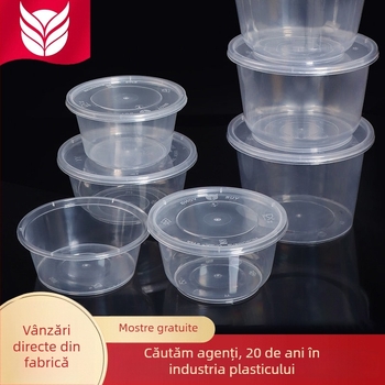 Vas din plastic, o singură utilizare, cu capac, 300–1000 ml, calitate alimentară, pentru comenzi la pachet și prânz.
