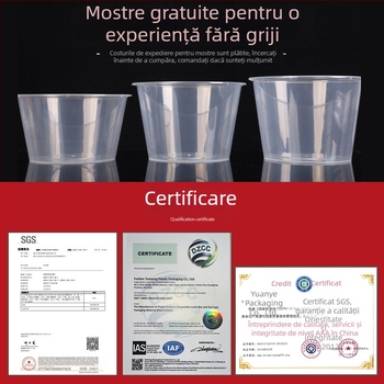 Vas din plastic, o singură utilizare, cu capac, 300–1000 ml, calitate alimentară, pentru comenzi la pachet și prânz.