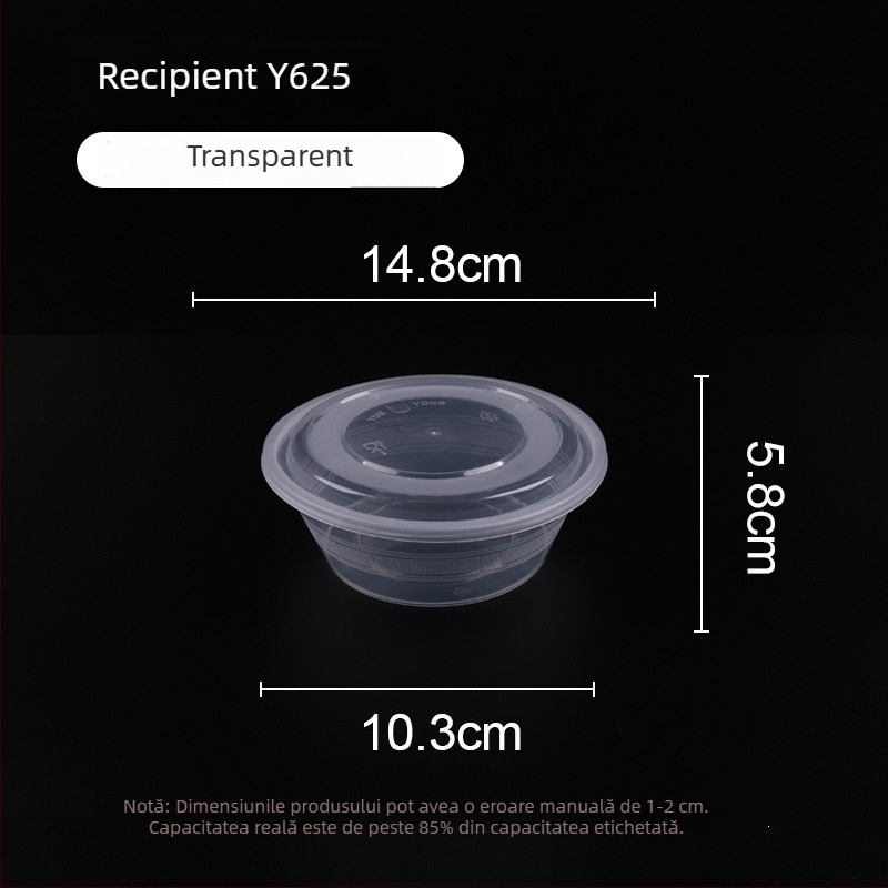 Vas din plastic, o singură utilizare, cu capac, 300–1000 ml, calitate alimentară, pentru comenzi la pachet și prânz.