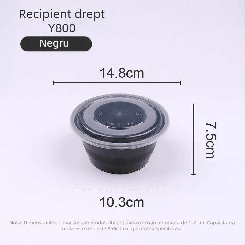 Vas din plastic, o singură utilizare, cu capac, 300–1000 ml, calitate alimentară, pentru comenzi la pachet și prânz.