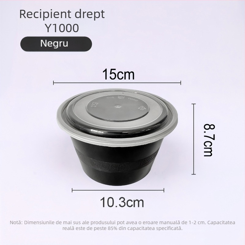Vas din plastic, o singură utilizare, cu capac, 300–1000 ml, calitate alimentară, pentru comenzi la pachet și prânz.