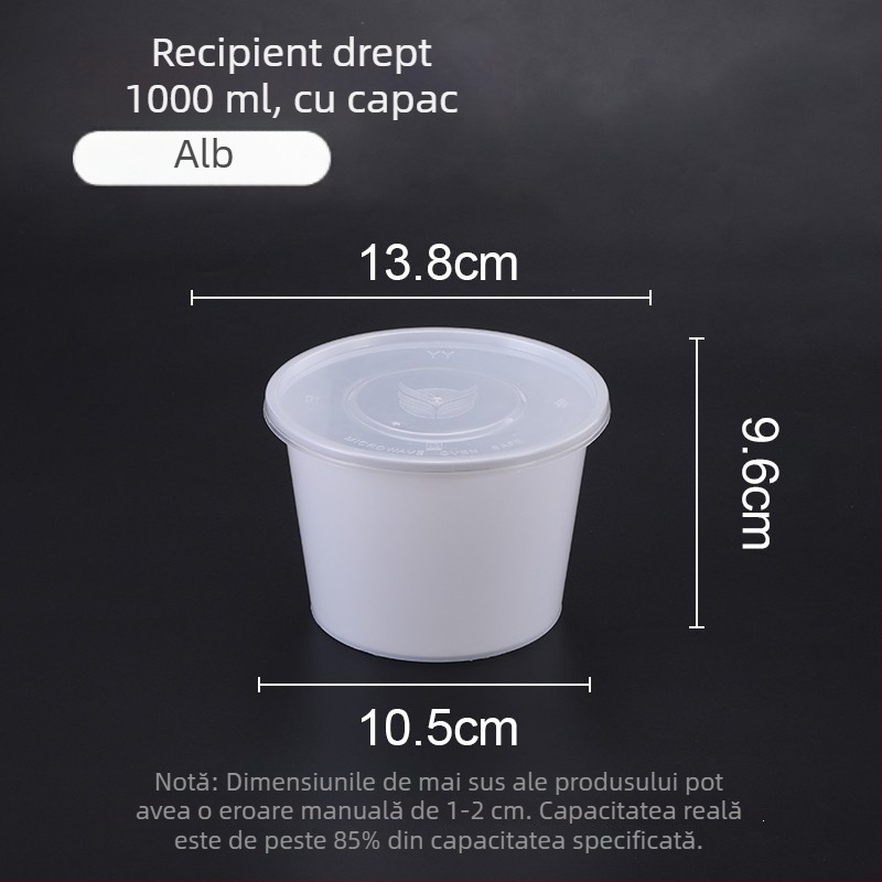 Vas din plastic, o singură utilizare, cu capac, 300–1000 ml, calitate alimentară, pentru comenzi la pachet și prânz.