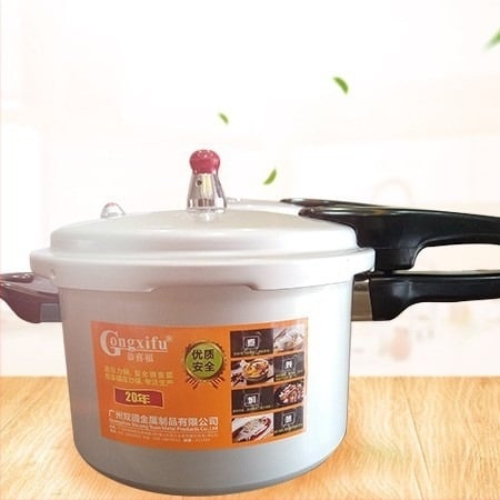 Oală sub presiune din aliaj de aluminiu, corp întărit cu protecție la explozie, capac pentru oală, potrivită pentru plite cu gaz și inducție, finisaj oxid natural