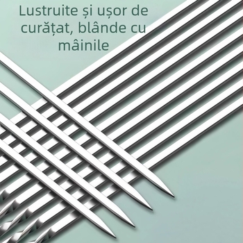 Bețișoare din oțel inoxidabil pentru grătar – plate și rotunde, pentru frigărui de miel, set complet