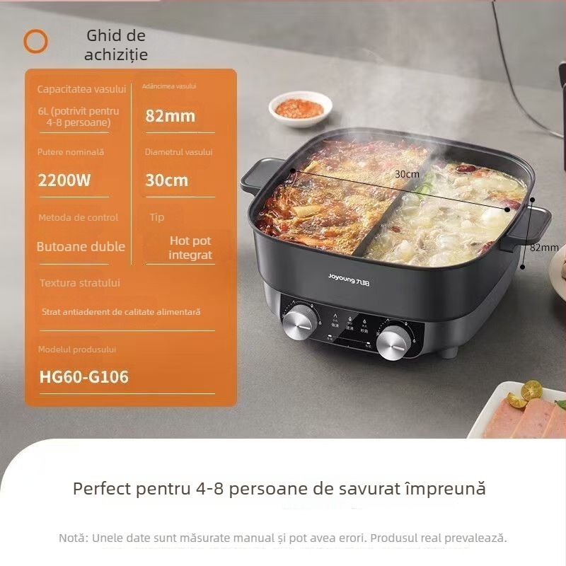 Compatibilă cu Joyoung oală electric HG60-G106, putere mare, capacitate 6L, oală yin-yang multifuncțională