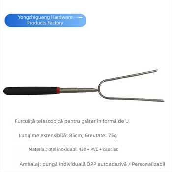Furculă de grătar telescopic din oțel inoxidabil, cu formă în U, pentru cârnați, pulpe de pui și marshmallow